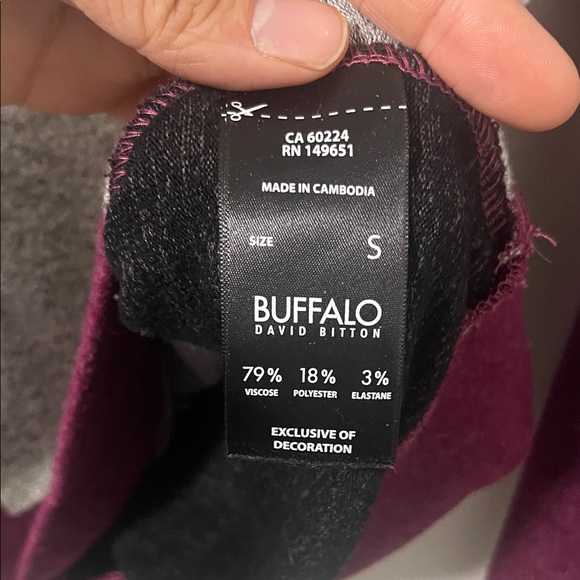 Buffalo David Bitton Abrand Gray and Burgundy Crew Neck Sweater - Picture 4 of 6